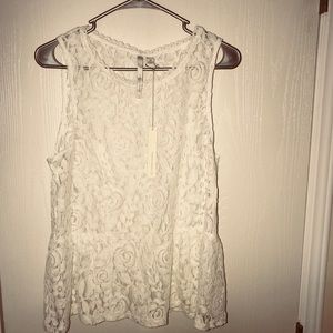 LAUREN CONRAD PATCHED & PIECED LACE PEPLUM TANK